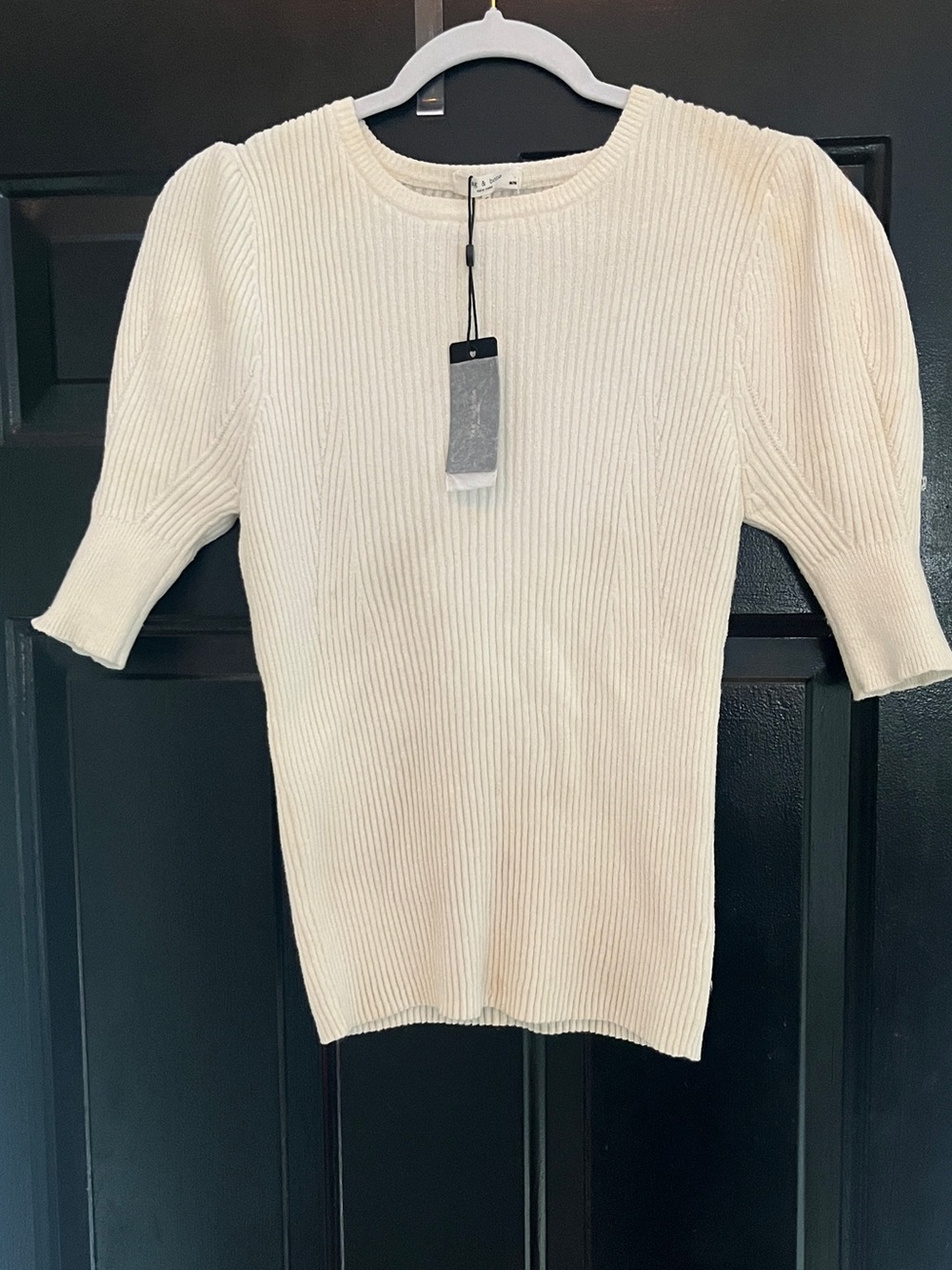 Cream Ribbed Short-Sleeve Sweater Top - rag & bone